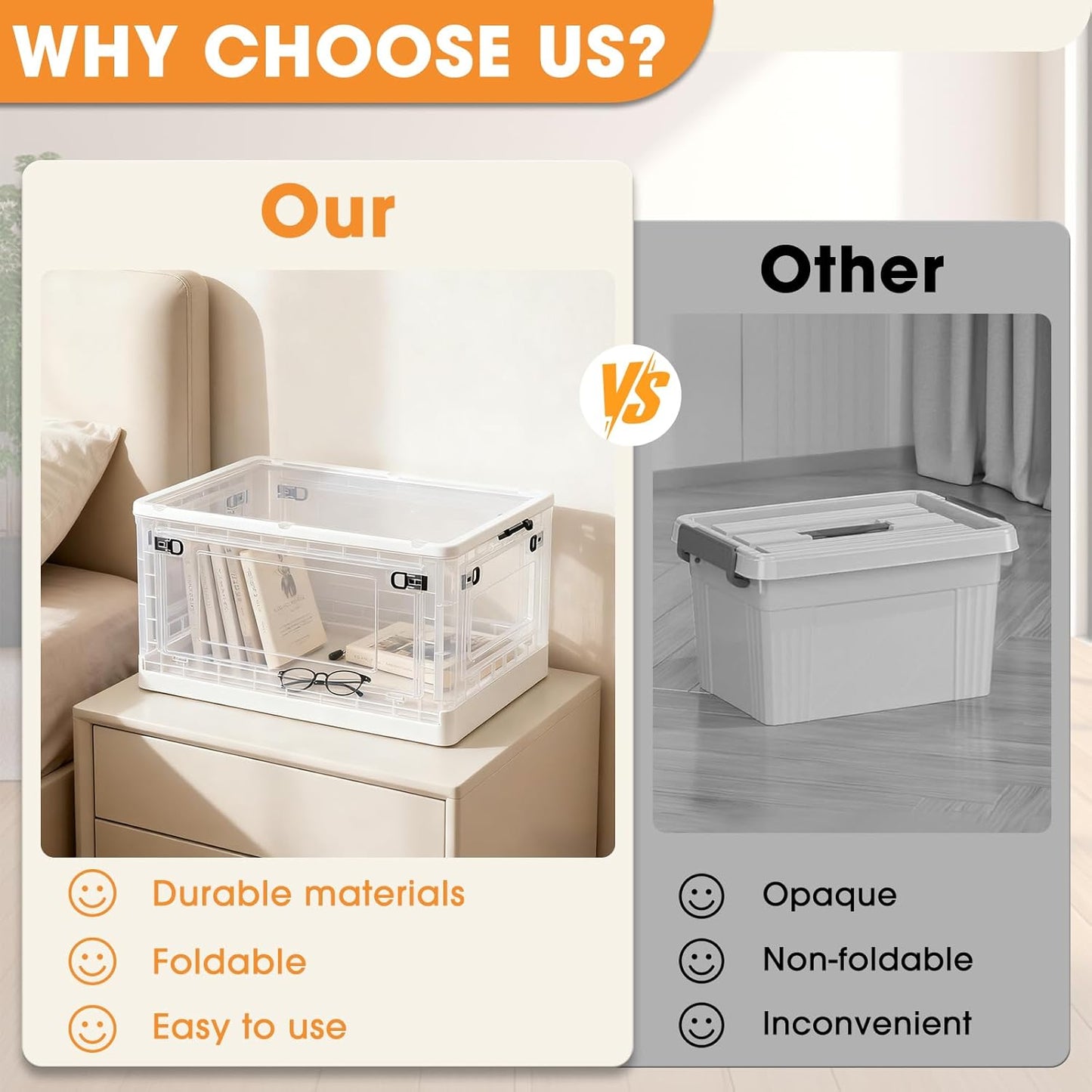 MGWILL 72 Quart Plastic Storage Bins - Stackable Closet Organizers with Lids & Wheels | Clear Foldable Containers