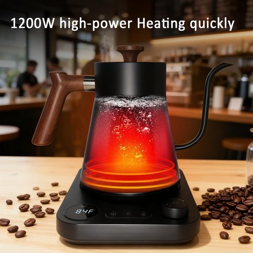 Gooseneck Electric Kettle with Temperature Control, 0.9L Pour Over Coffee Kettle, 1200W Fast Boil, Stainless Steel Interior, Auto Shut-Off & Boil-Dry Protection, for Coffee and Tea (black)