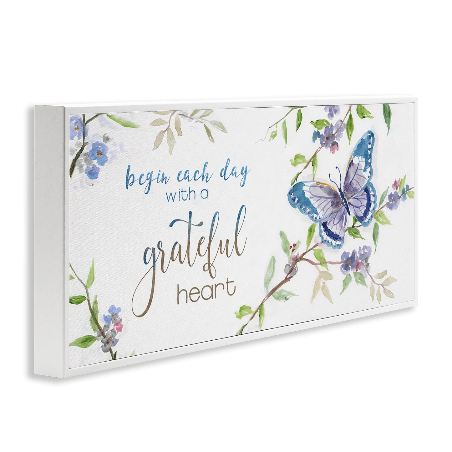 Stupell Industries Begin Day with Grateful Heart Floral Blossom Motivational, Design by Nan