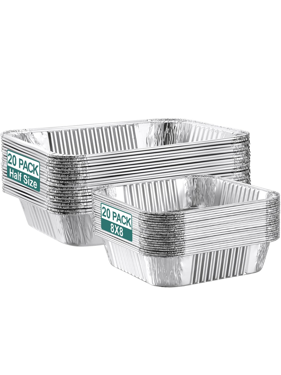 NEEBAKE 40 Pack Disposable Aluminum Foil Pans Assorted Sizes - 20 Large 10.25x12 Half Size Aluminum Pans & 20 Small 8x8 Tin Foil Baking Pans, Tin Trays Containers for Meal Prep, Food Cooking, Roasting