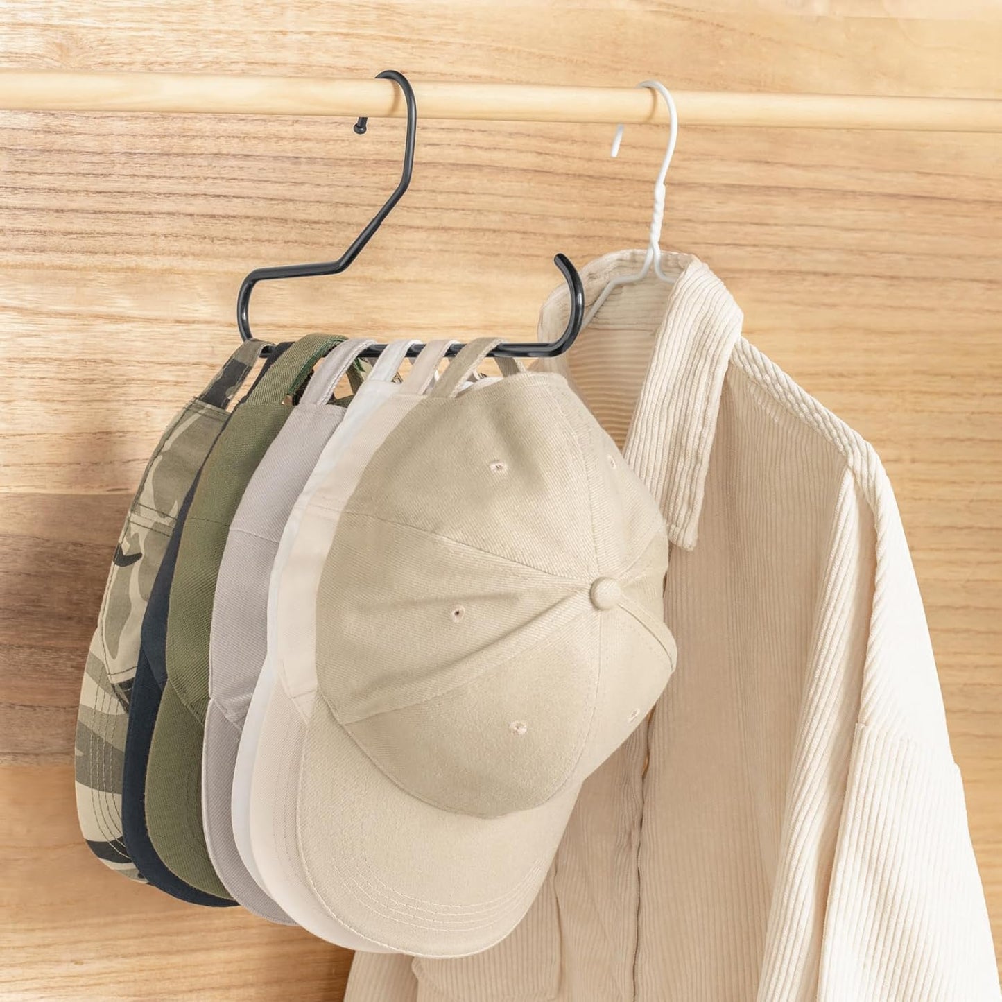 Mkono Hat Organizer - Metal Baseball Cap Rack for Closet | Holds 20 Caps, Set of 2, Black