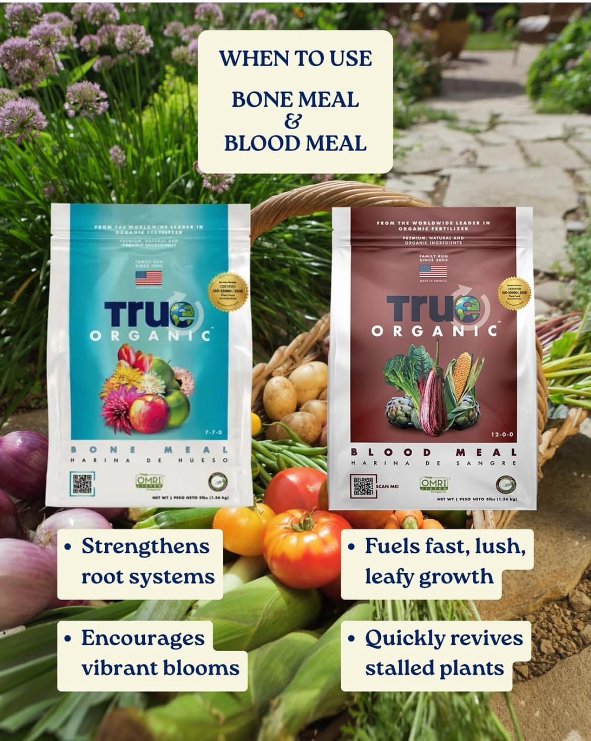 True Organic Blood Meal - High-Nitrogen Fertilizer for Rapid Growth - 3lb Bag Covers 104 Sq. Ft.