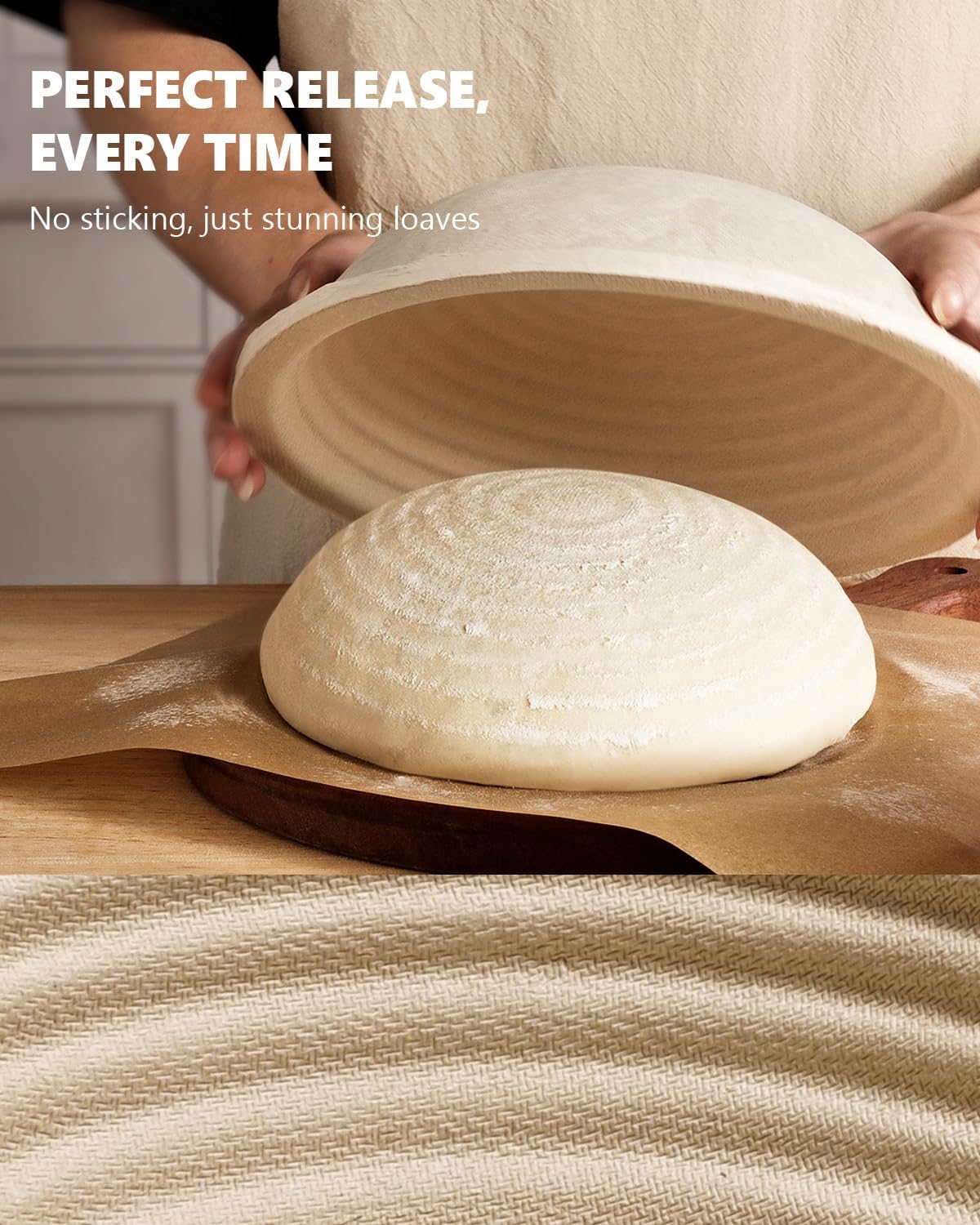 Wood Pulp Banneton Bread Proofing Baskets - Set of 2, 9 Inch Round Non-Stick Sourdough Bowls