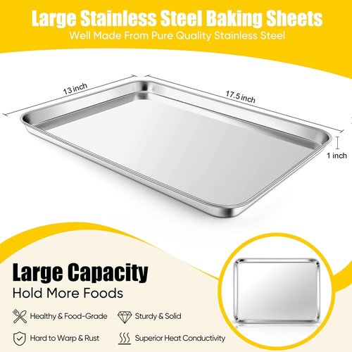 Homikit Baking Sheet Set - 2 Pack 18” x 13” Stainless Steel Cookie Pans | Heavy Duty, Nonstick, Dishwasher Safe