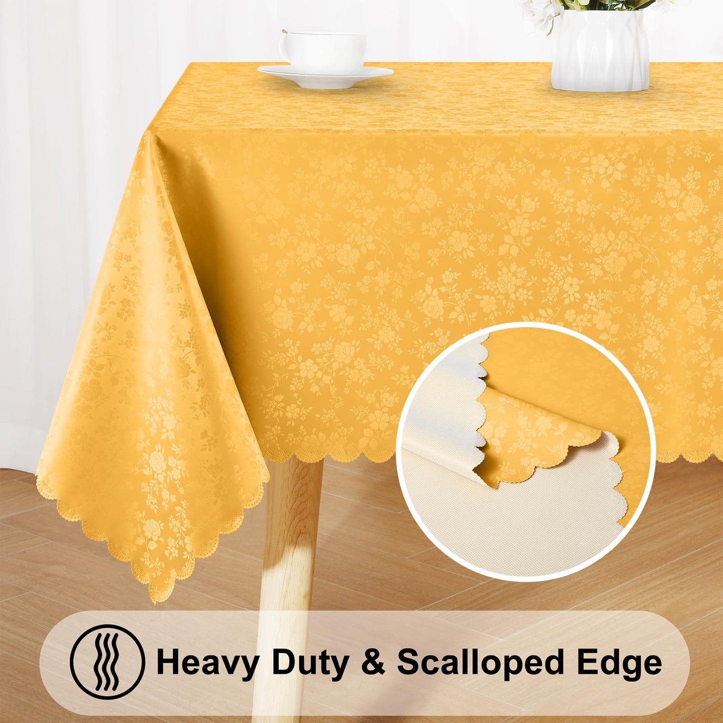 Smiry Square Table Cloth, Waterproof Heavy Duty Vinyl Tablecloths, Wipeable Washable Table Cover for Kitchen and Dining Room (Mustard Yellow, 54" X 54")