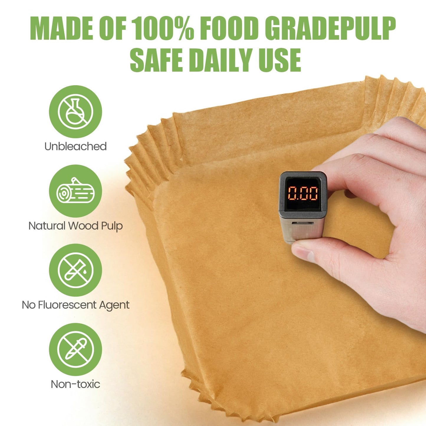 Air Fryer Paper Liners 125Pcs 8-inch Non stick and oil resistant square lined air fryer parchment paper easy to clean, durable, food grade - suitable for air fryers, ovens and microwaves (Square)