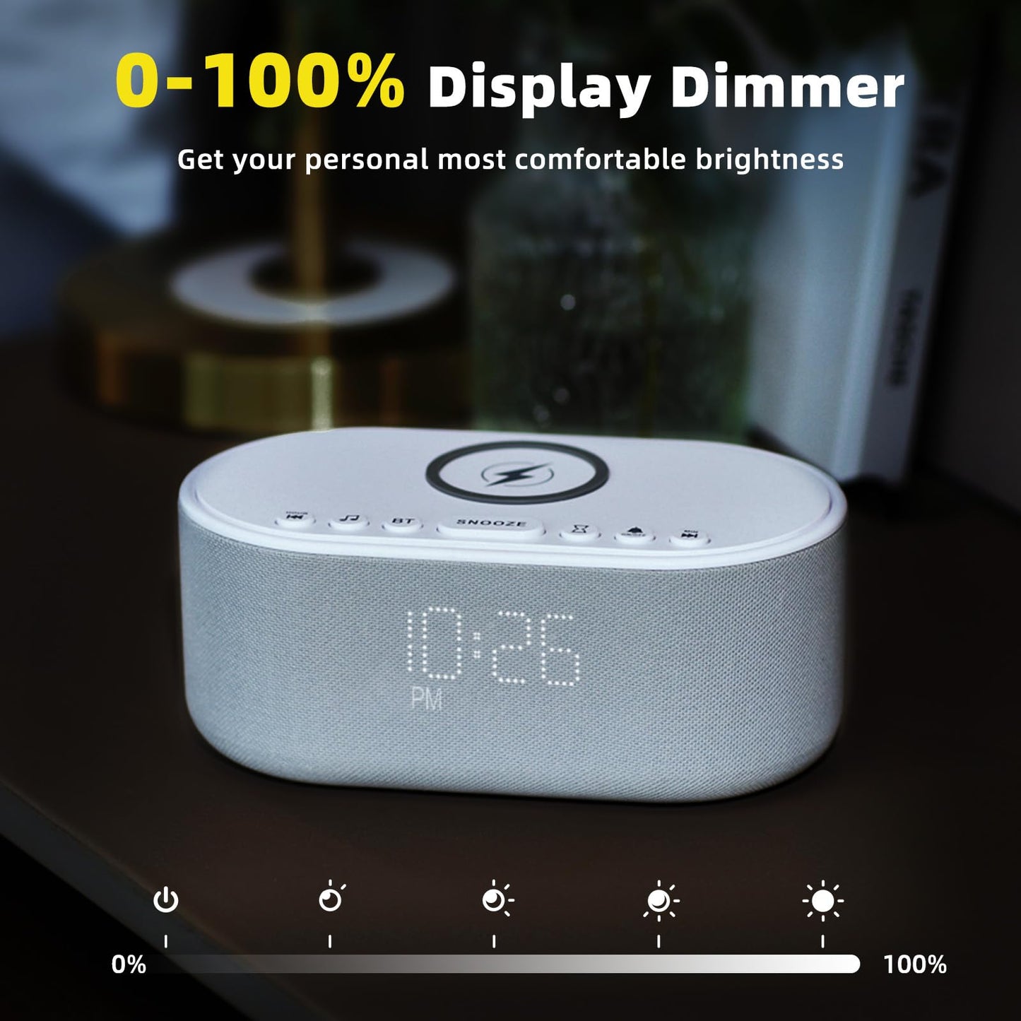 Odokee Sound Machine Alarm Clock Wireless Charger: Bluetooth 10W Stereo Sound Speaker Bedroom - White Noise Machine for Sleeping with 21 Soothing Sounds