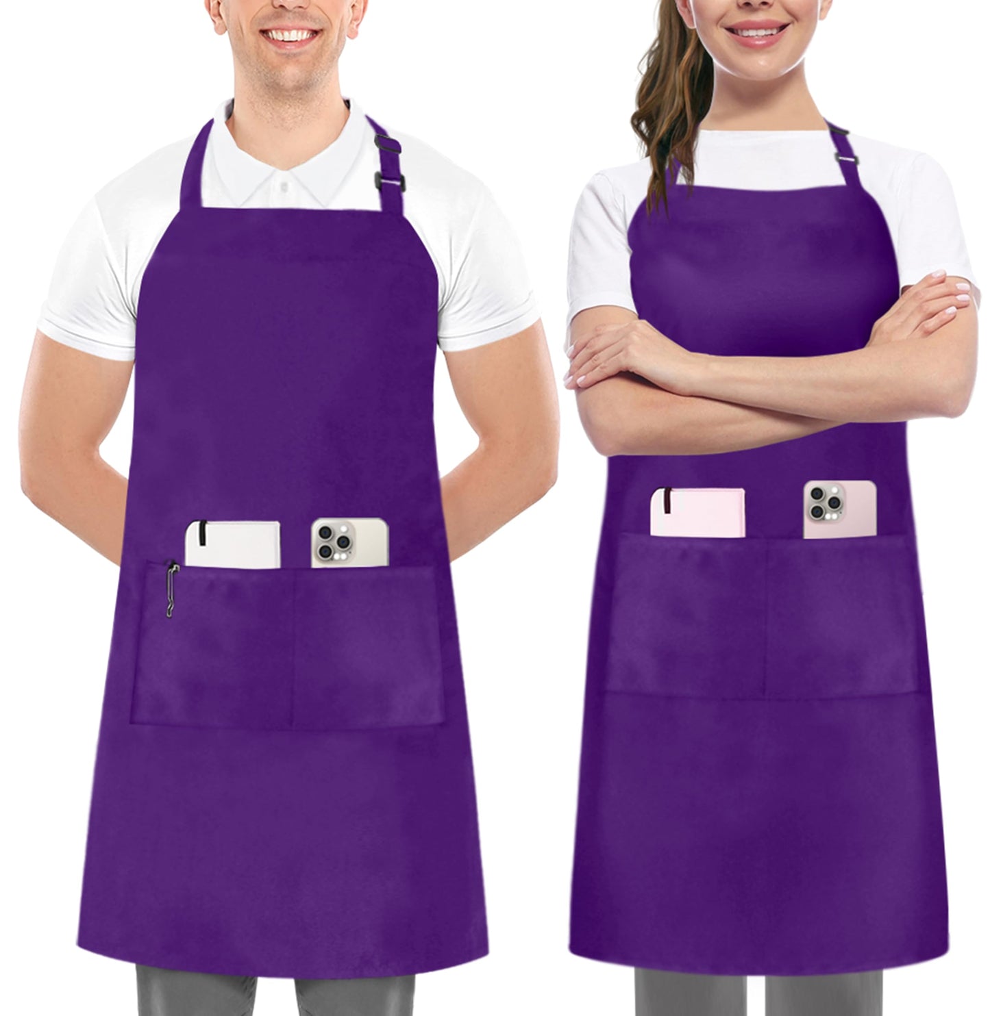 Utopia Kitchen 2 Pack Bib Apron, Adjustable with 2 Pockets, Water and Oil Resistant, Cooking Kitchen Chef Apron for Women Men