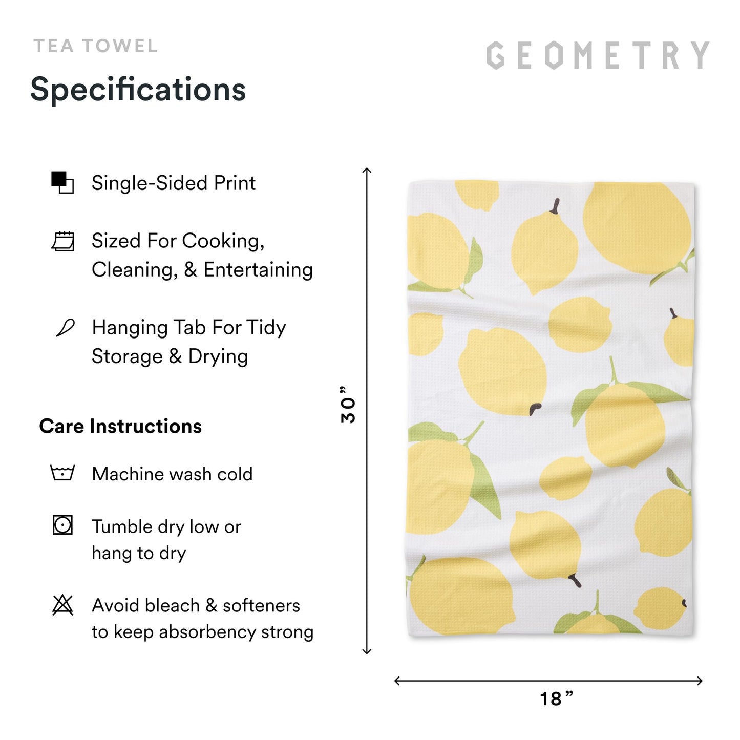 GEOMETRY Kitchen Tea Towels - Quick Dry Microfiber Dish Towels for Kitchen Sunny Lemons, 18" x 30" 1 Pack