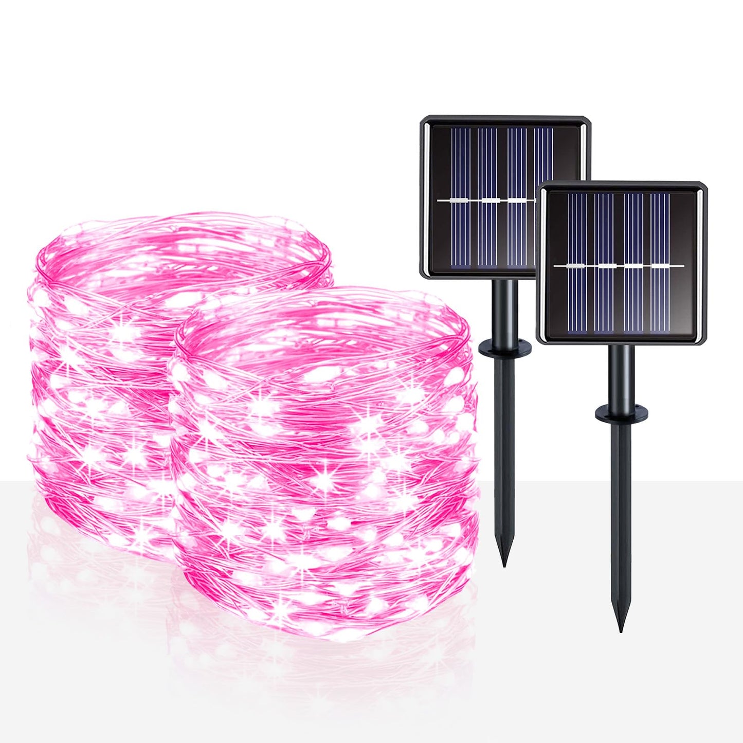 suddus Pink Solar String Lights for Outside, 2 Pack Total 66ft 200 Led Pink Fairy Light Outdoor, 8 Modes Solar Twinkle Light for Halloween Decor, Fence, Patio, Yard, and Party