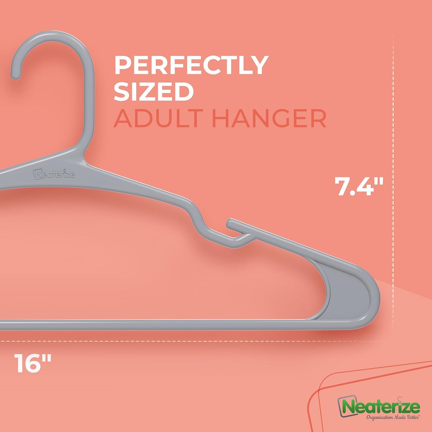 Neaterize Clothes Hangers - Space-Saving Plastic Hangers for Adults | 50-Pack in Grey