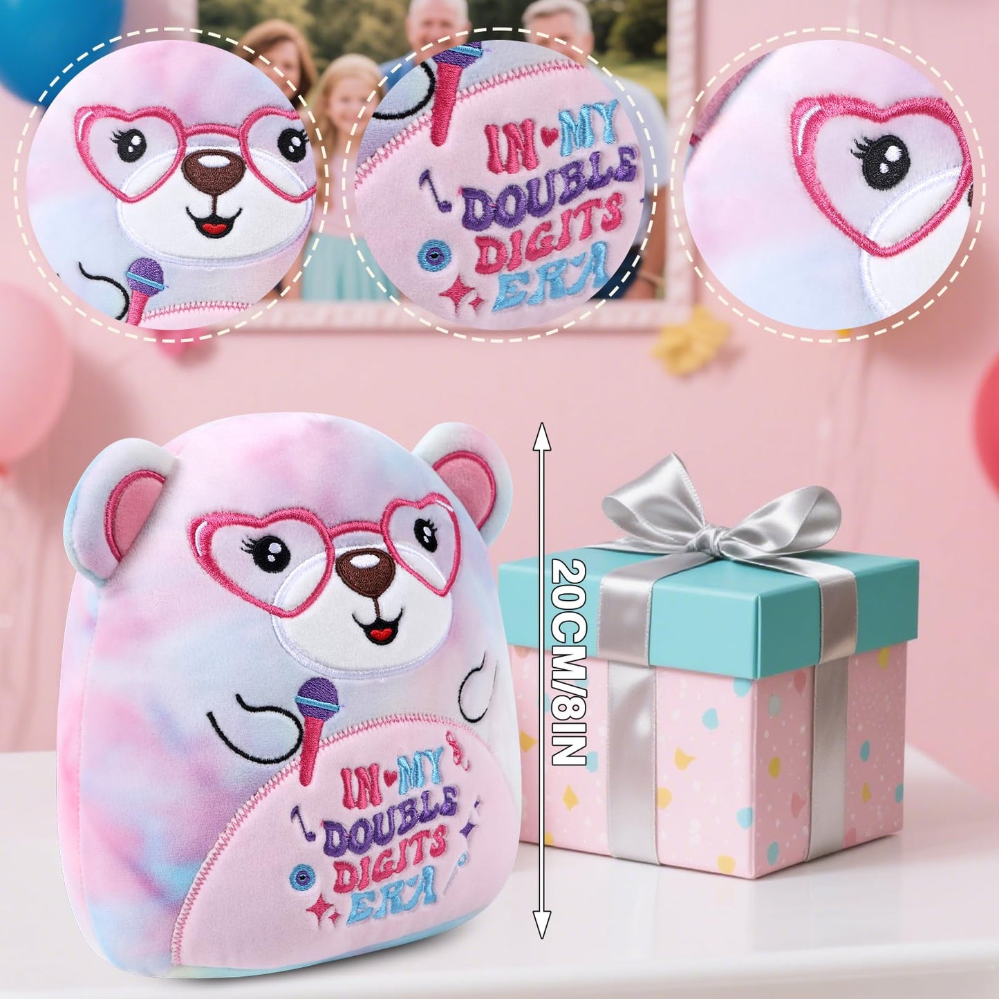 InIsaJace 10th Happy Birthday Stuffed Animal Gifts, 8 Inches Double Digits Birthday Bear Plushies Gift, in My Double Digits Era Plush Party Favors