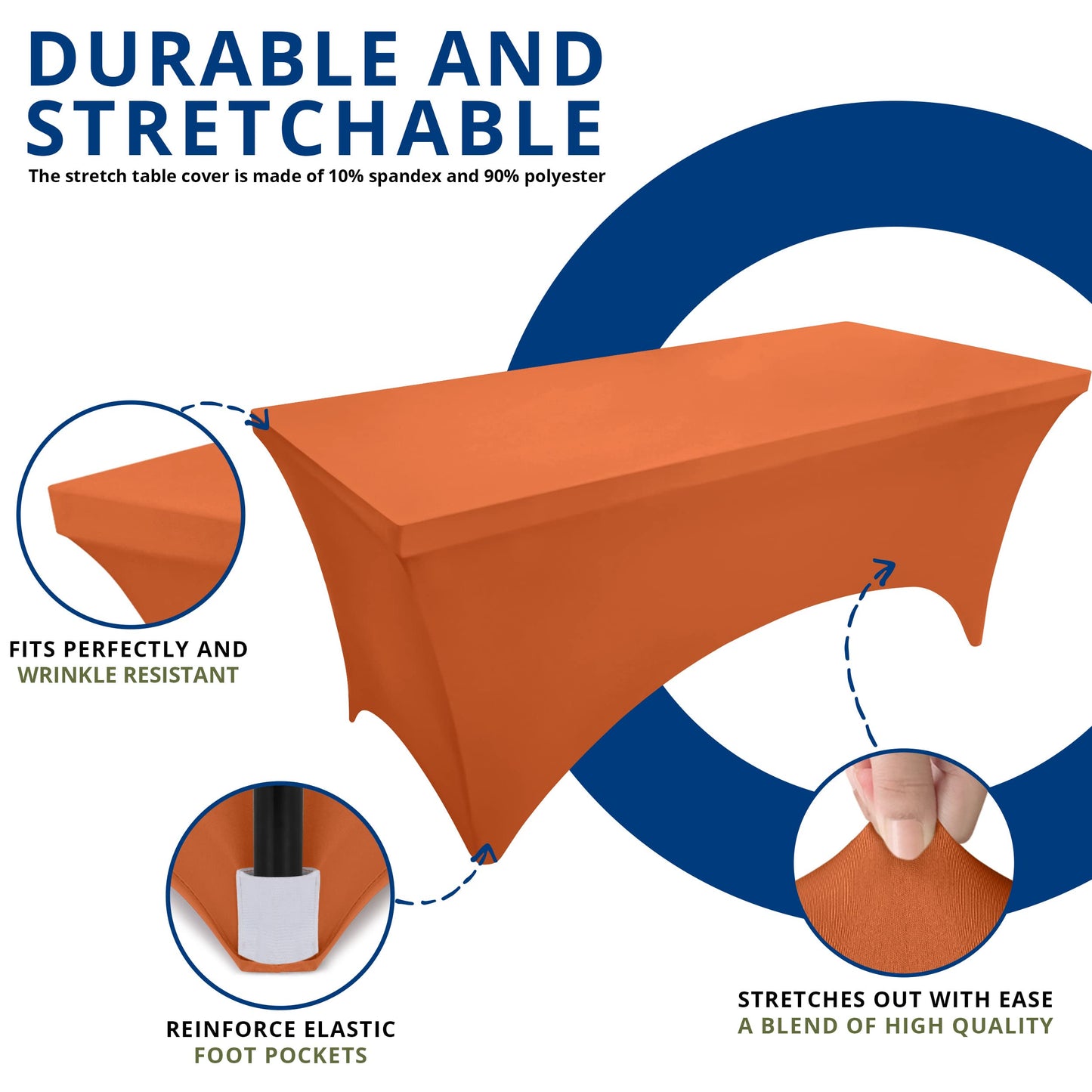Utopia Kitchen Spandex Tablecloth 2 Pack [6FT, Orange] Tight, Fitted, Washable and Wrinkle Resistant Stretch Table Cloth Rectangle Cover for Trade Show, Weddings & Parties [72Lx30Wx30H Inch]