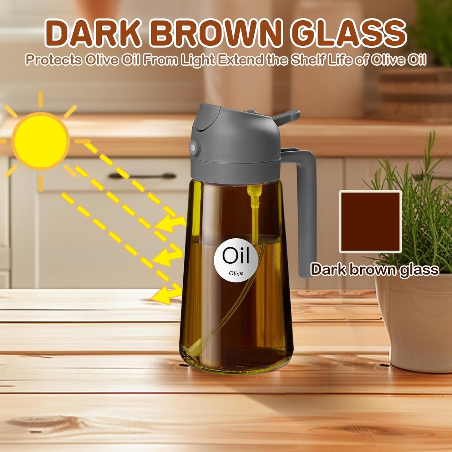 YARRAMATE 16oz Dark Brown Oil Sprayer - Premium Food-Grade 2-in-1 Olive Oil Dispenser for Cooking & BBQ