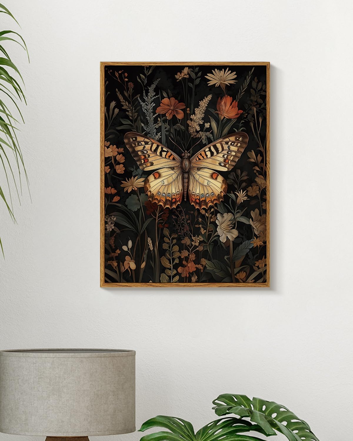 Vintage Nature Framed Botanical Print - Elegant Rustic Butterfly Floral Canvas Wall Art