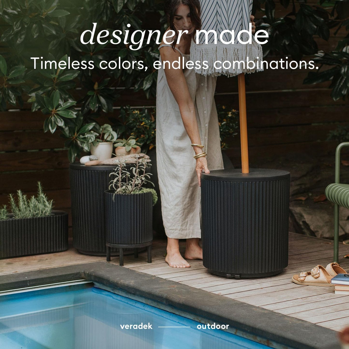 Veradek Umbrella Side Table - Durable Outdoor Patio Table with Umbrella Hole | Modern Design for Porch, Picnic, or Poolside