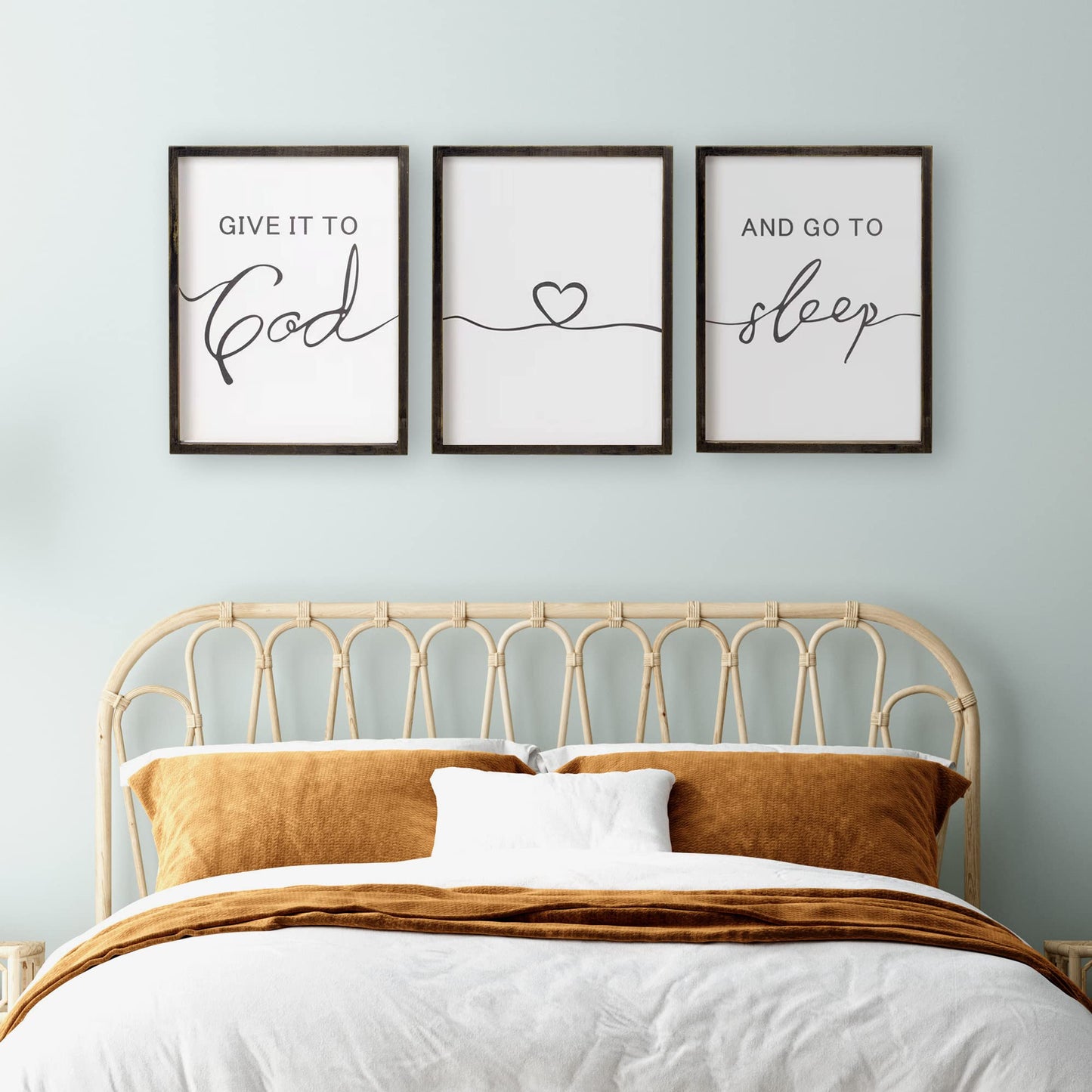 Set of 3 Framed Farmhouse Give it to God and Go to Sleep Signs Above Bed Wall Decors for Bedroom Wood Signs (Black, 16x24 inches)
