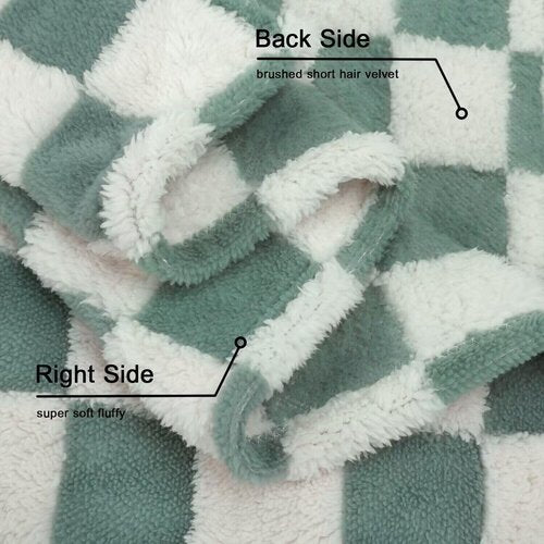 HOMRITAR Checkered Baby Blanket - Soft Sage Green Fluffy 3D Chessboard Design | Reversible 30 x 40 Inch for Infants