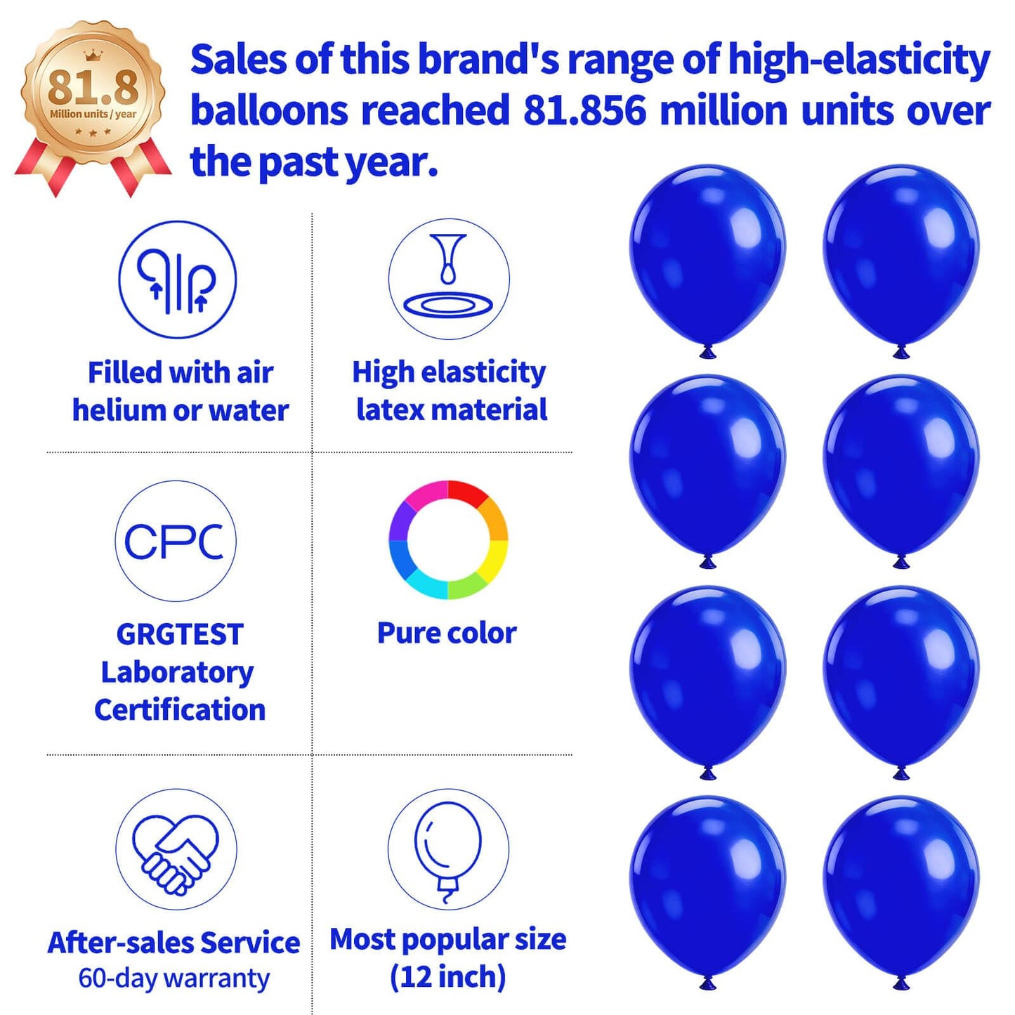 110pcs Blue Balloon 12 inch, Blue Latex Balloon for Birthday Party Baby Shower Wedding(with 2 Ribbons).