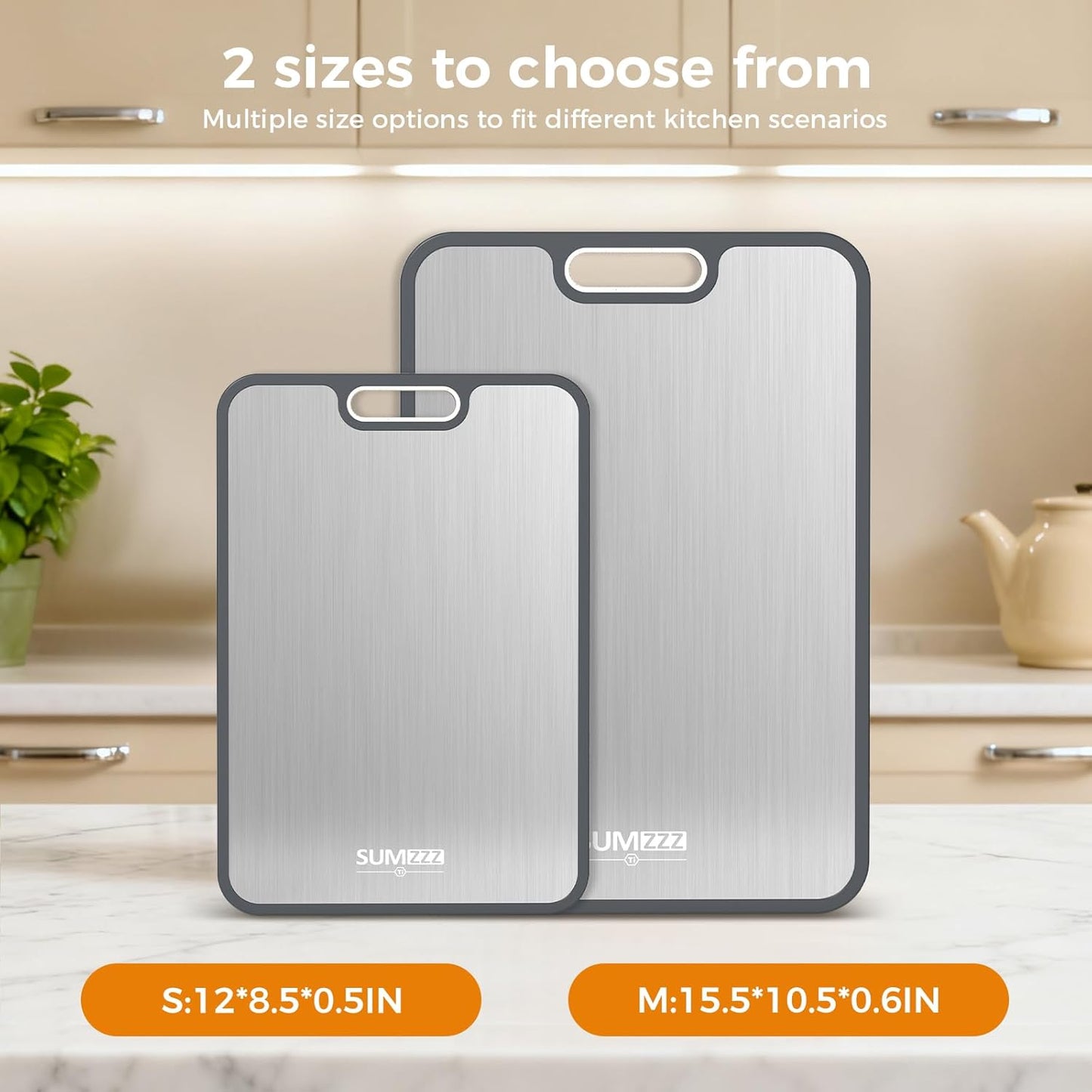Titanium Cutting Board by [Brand Name] - Double-Sided Food Grade Design | Easy to Clean, 15.5” x 10.5” & 12” x 8.5”