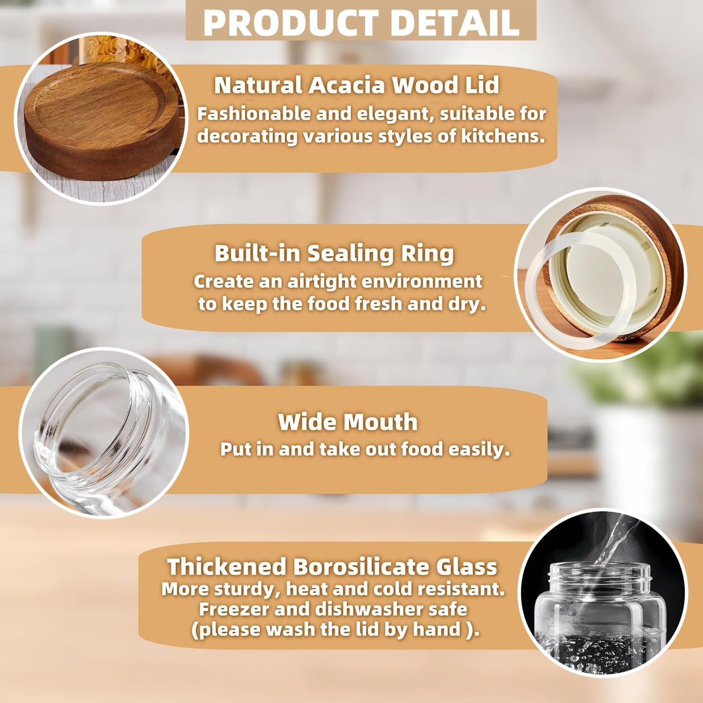 Skiennix Glass Food Storage Jar - Premium 17 Fl Oz Airtight Container with Wooden Lid | Ideal for Coffee, Tea, and Spices