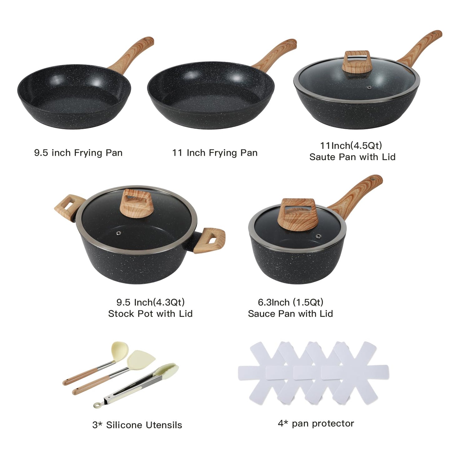 Ceramic Cookware Sets 15PCS Pots and Pans Set Non Stick (black15)