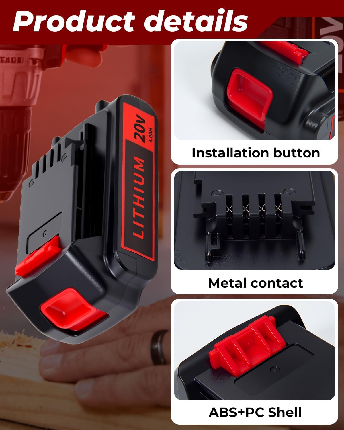 Black and Decker 20V 4.0Ah Lithium-Ion Battery - High-Capacity Replacement, 2-Pack, Compatible with LBXR20 & More