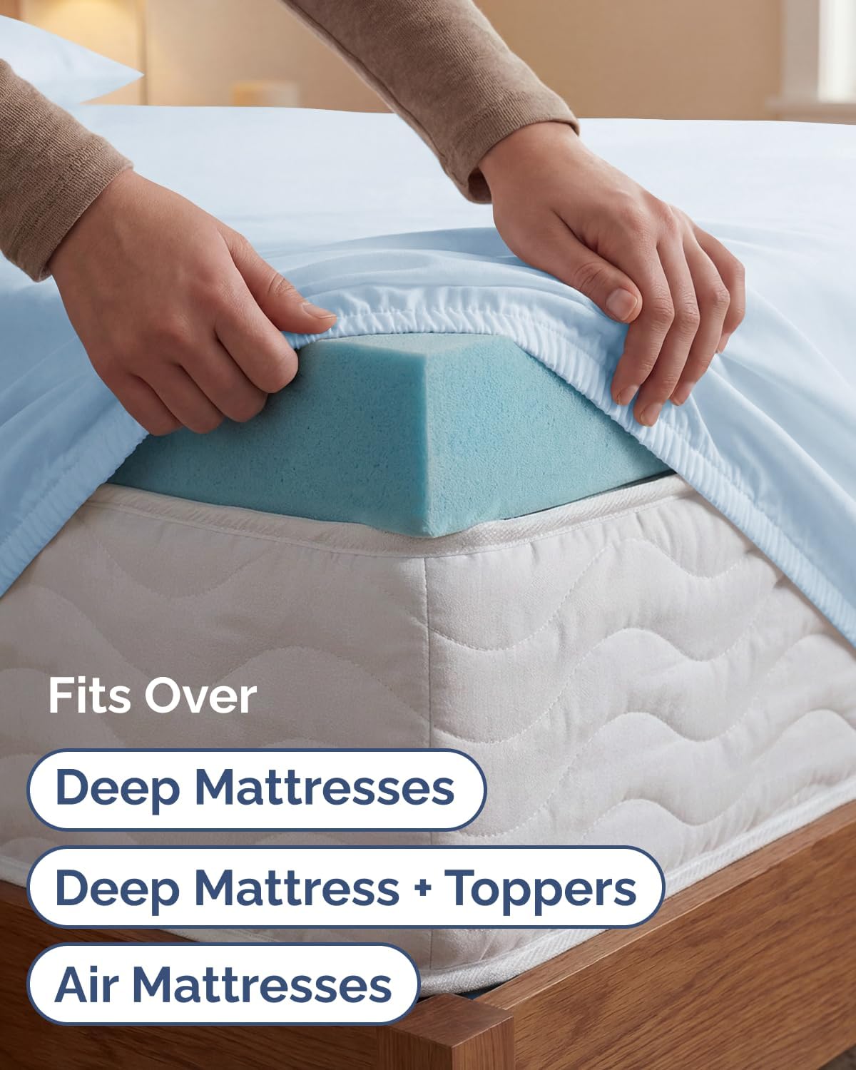 Skiennix Extra Deep Twin XL Sheet Set - 4-Piece Breathable Cooling Bedding - Soft, Wrinkle-Free Light Blue