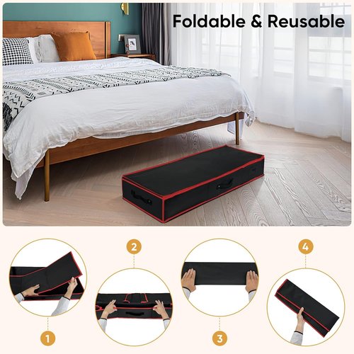 BALEINE Wrapping Paper Storage Organizer - Durable 600D Oxford Fabric Gift Wrap Bag | Black/Red with Flexible Partitions