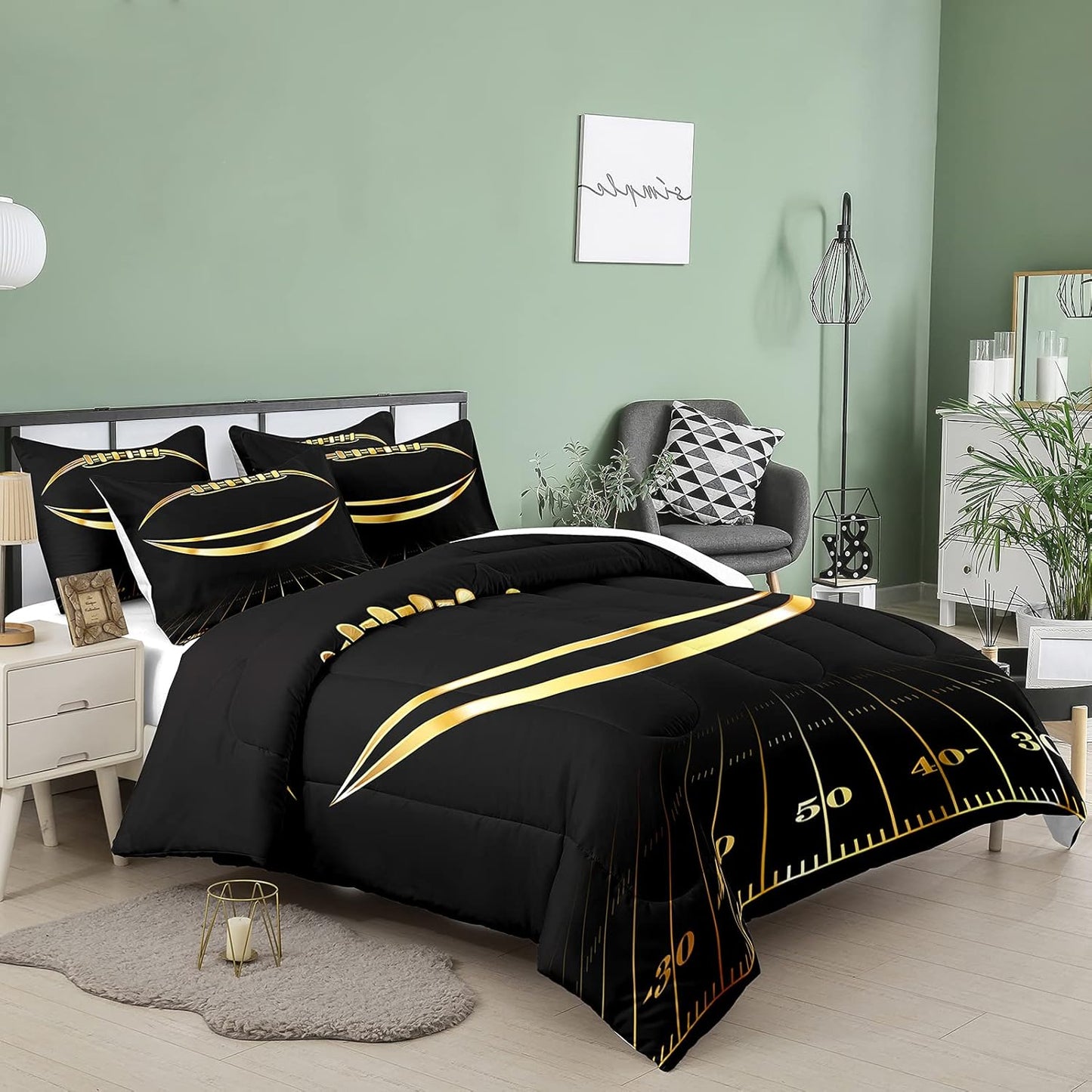 Bodhi Rainbow Graffiti Football Bedding for Boys & Teens - Full Comforter Set with Matching Pillowcases