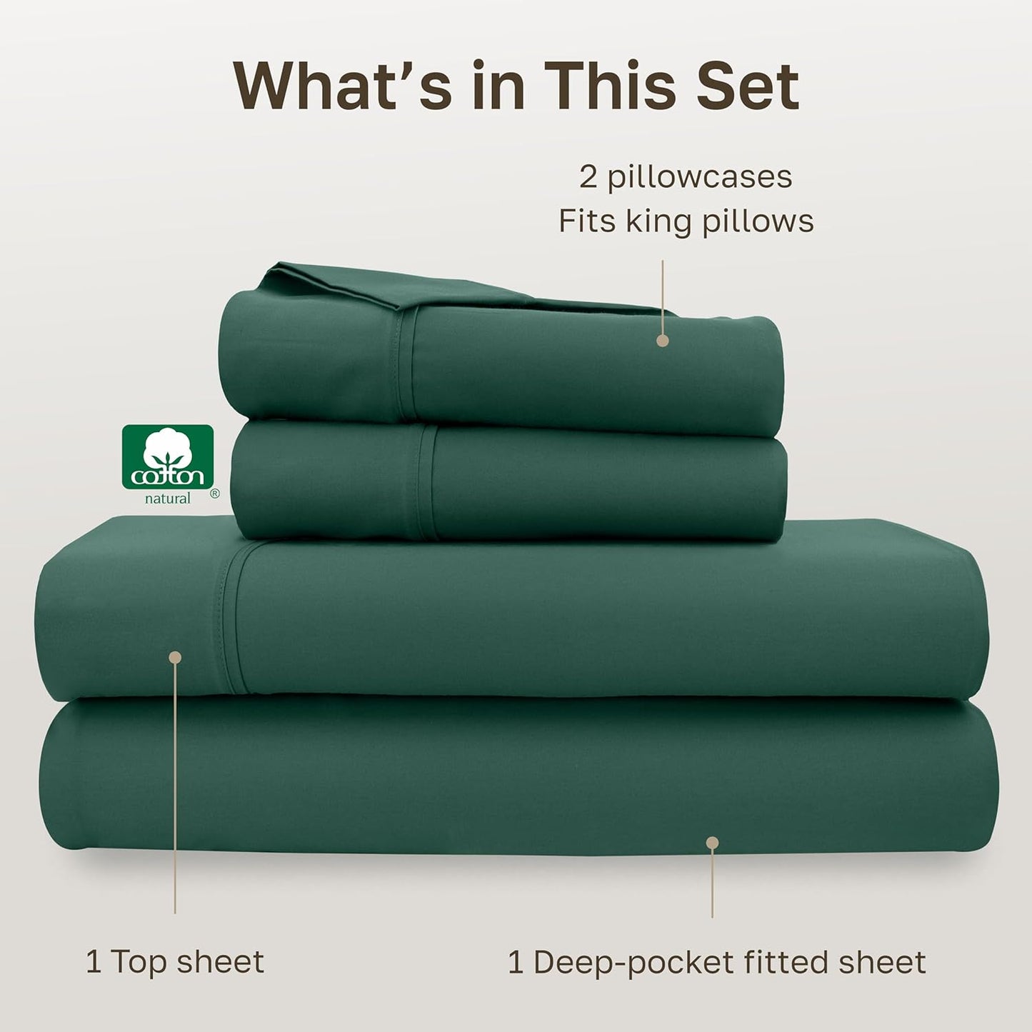 California Design Den King Size Soft 100% Cotton Sheets Set - 400 Thread Count, Silky Sateen, Deep Pockets, Hunter Green