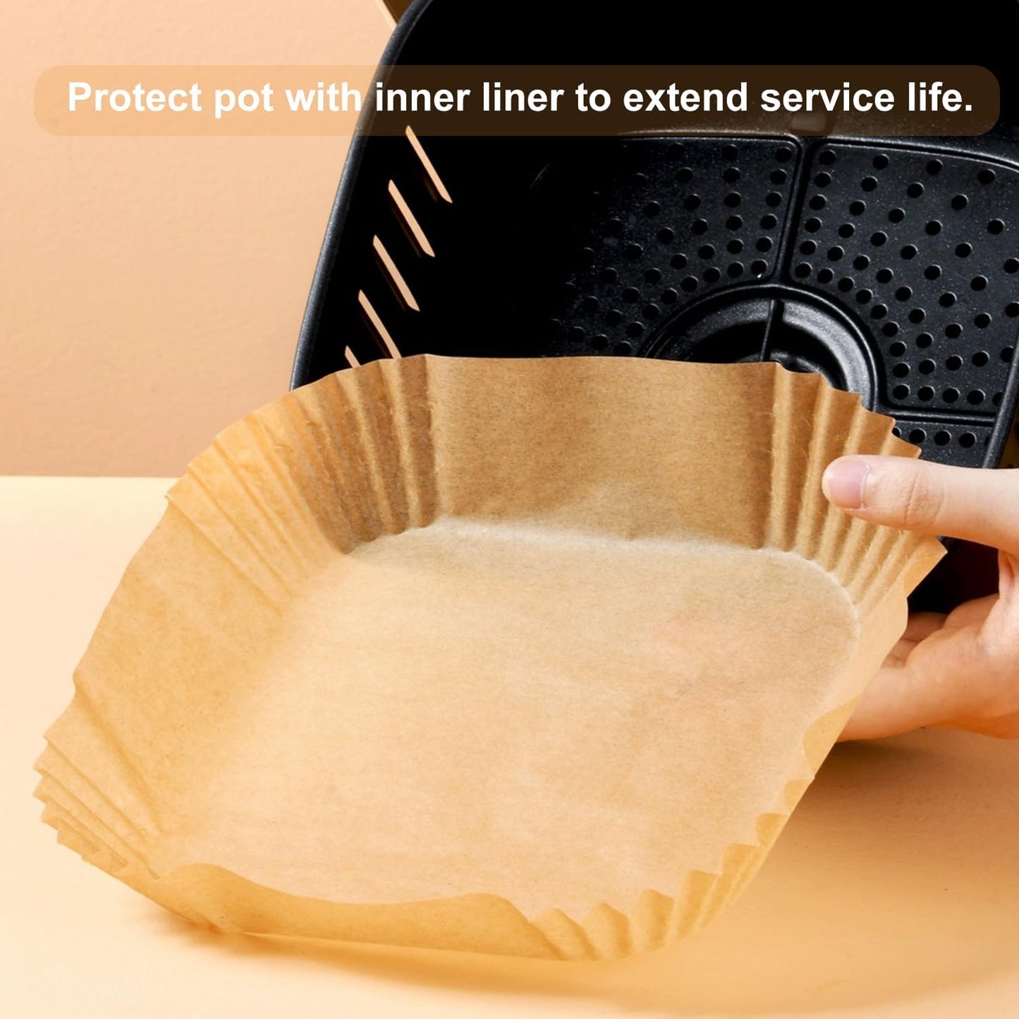 Skiennix Air Fryer Paper Liners - 100 Pcs Non-Stick Parchment for 7.9" Square Baskets | Food Grade Accessories