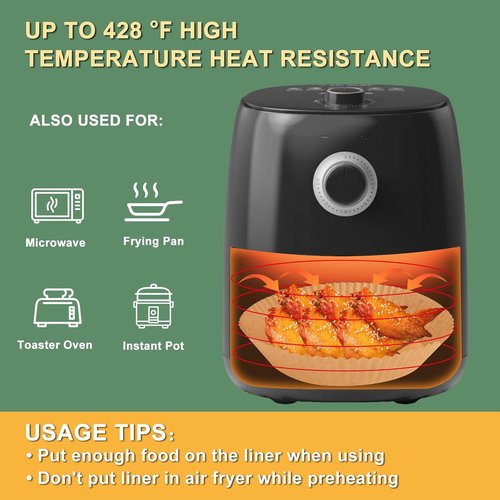 Air Fryer Paper Liner - Unbleached Biodegradable Non-Stick Parchment Paper | 100 Pcs, 6.3”