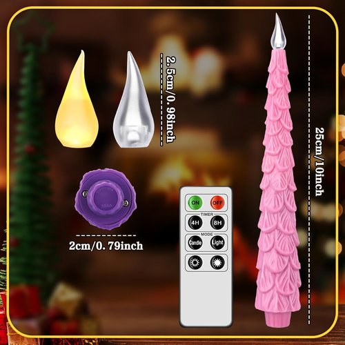 Baquler Flameless Advent Candles Set - 5 Pcs 10-Inch LED Taper Candles with Remote Timer | Purple, Pink, White