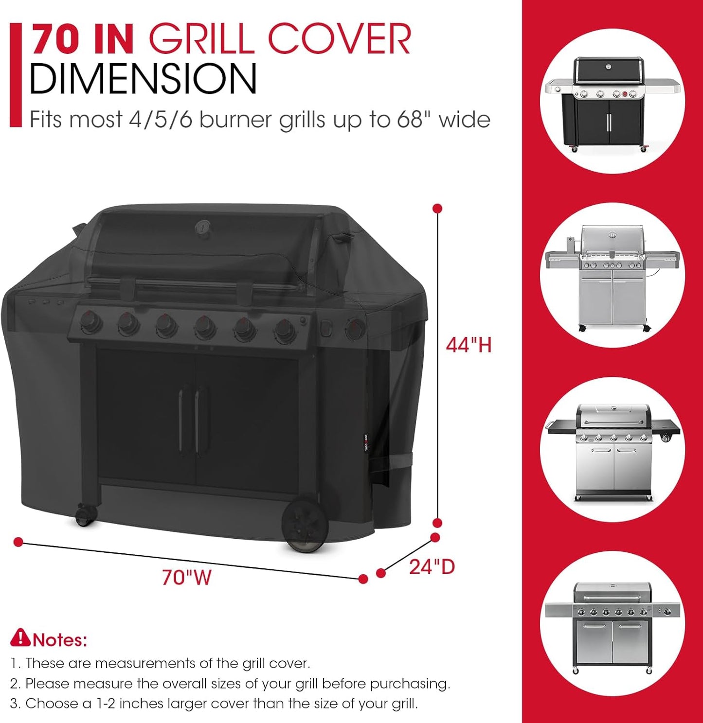 Unicook Heavy-Duty Waterproof Grill Cover - 70 Inch All-Weather Protection for Outdoor BBQs - Black