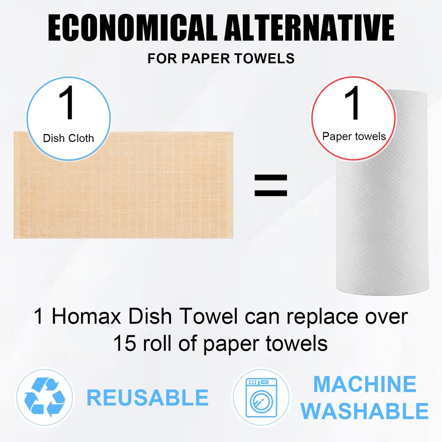 Homaxy 100% Cotton Terry Kitchen Towels(Apricot, 13 x 28 inches), Checkered Designed, Soft and Super Absorbent Dish Towels, 8 Pack