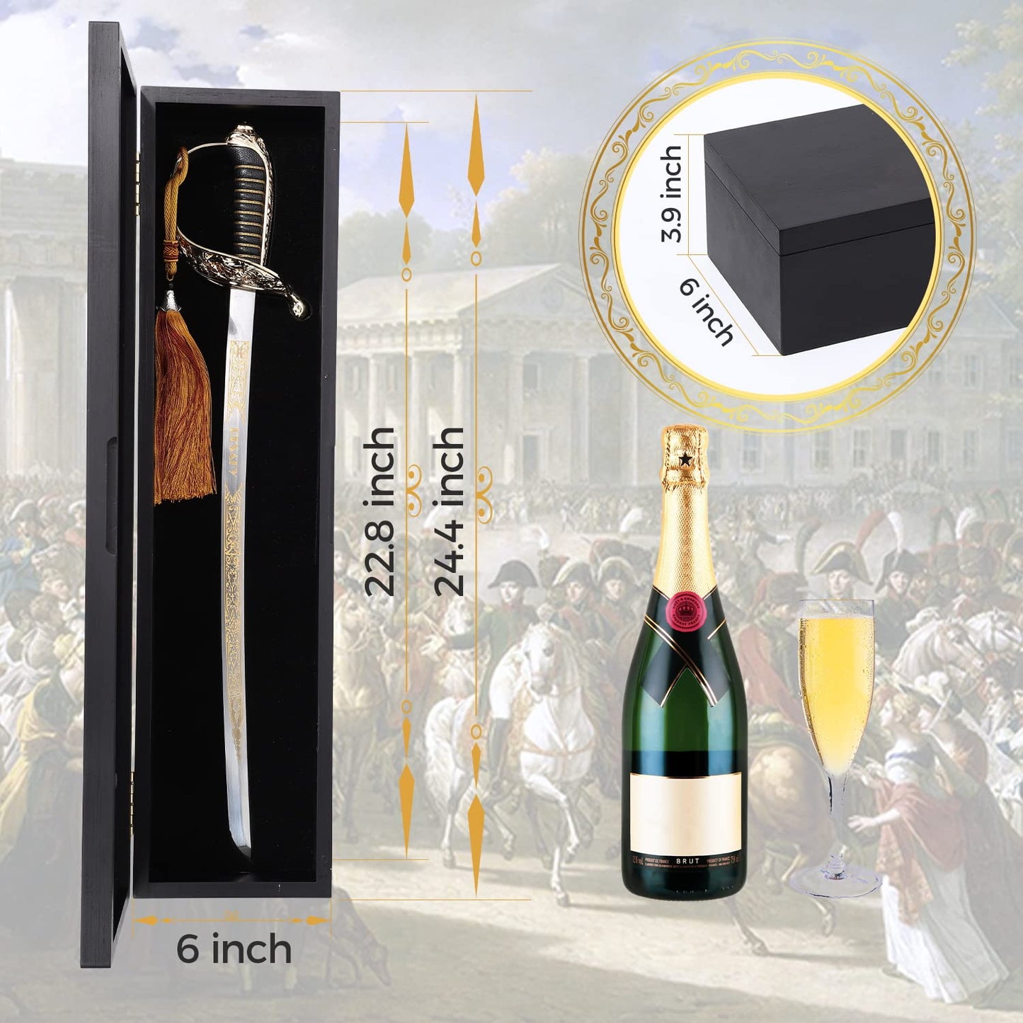 Resafy Champagne Saber Champagne Golden Handle Knife Champagne Sword Champagne Opener With Gift Case for Party Wedding