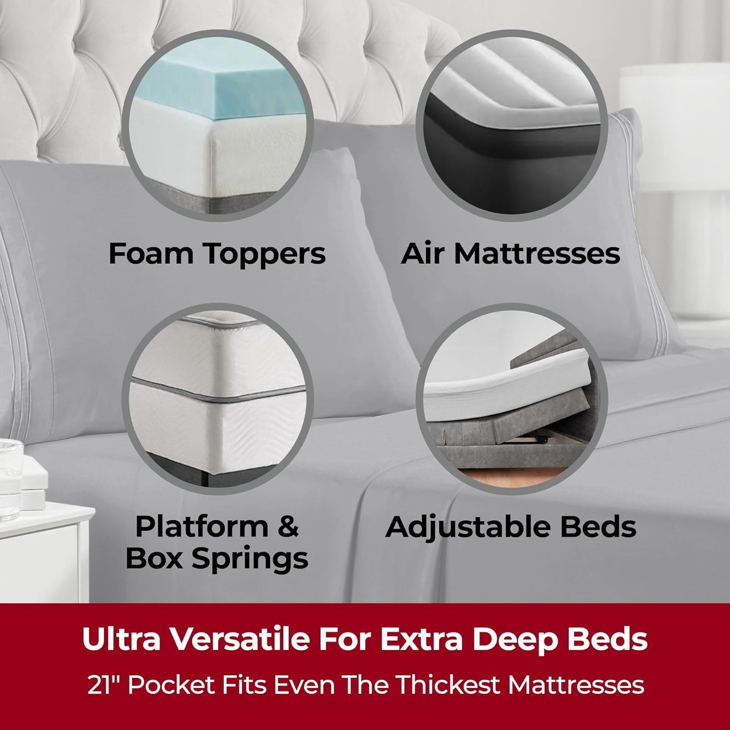 Mellanni Extra Deep Split King Sheets - 5 PC Hotel Luxury Bedding Set - Ultra Soft, Cooling, Wrinkle Resistant (Gray)