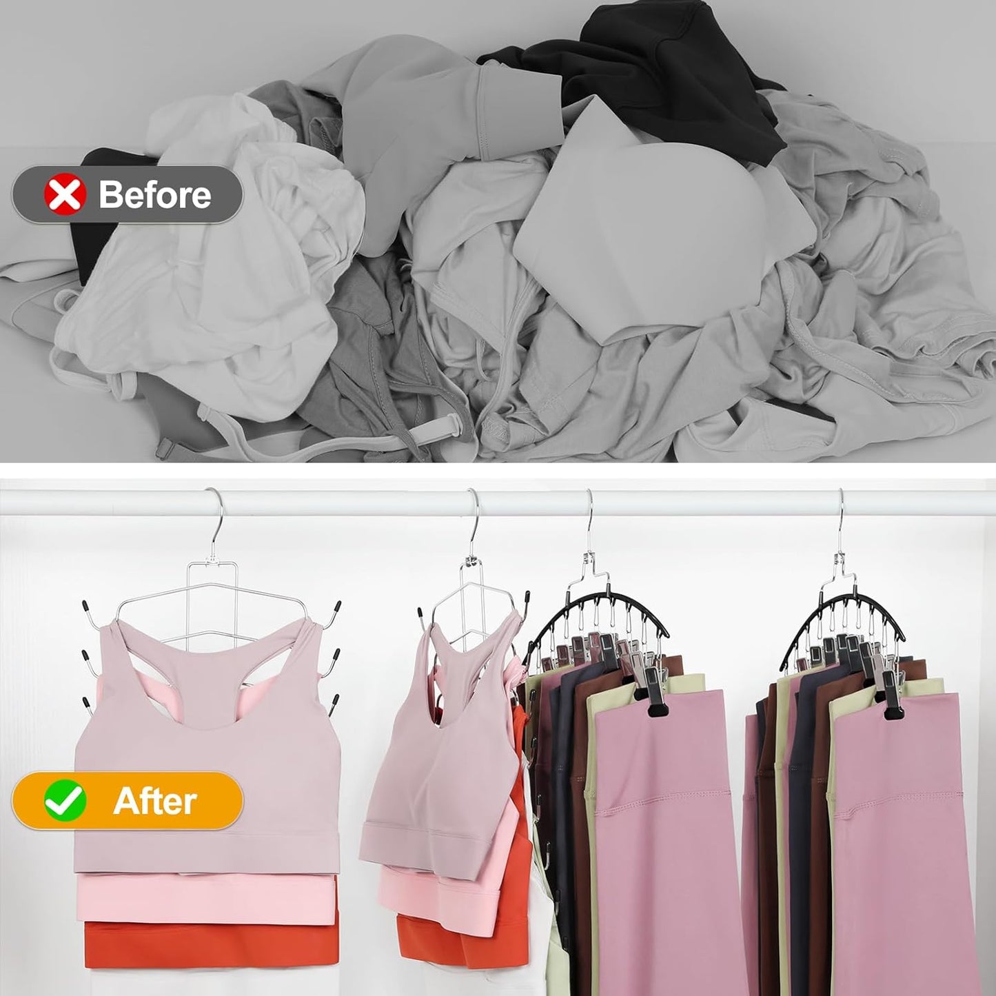 TOPIA HANGER 4-Pack Gym Clothes Organizer - Space-Saving Tank Top & Leggings Hangers | Black