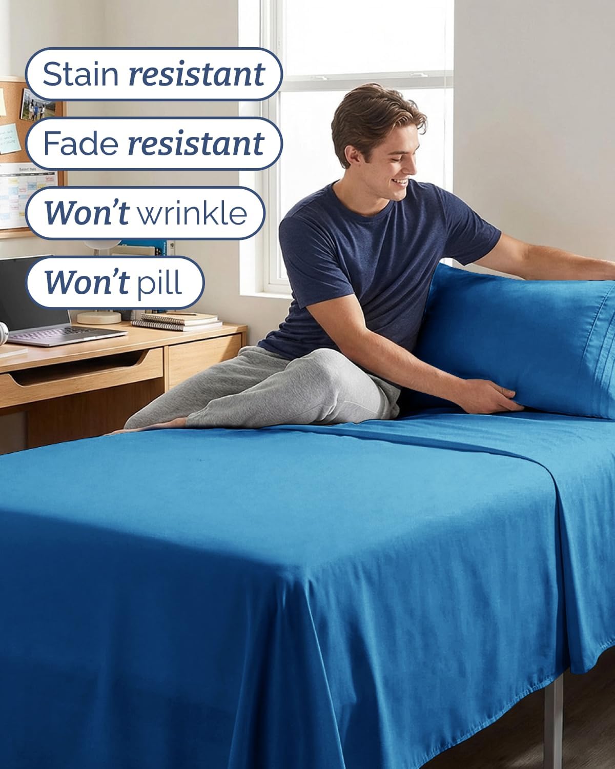 Royal Blue Twin XL Sheet Set by [Brand Name] - Comfy, Breathable & Cooling 3-Piece Bedding - Deep Pockets, Soft & Wrinkle-Free