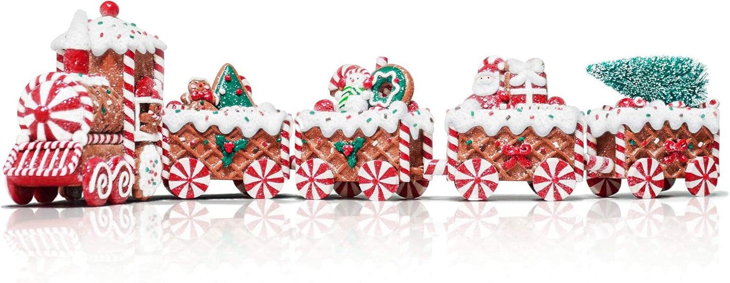 KPCB Tech Gingerbread Christmas Decorations - Prelit Gingerbread Train Figurines | 21.85" Lighted Holiday Decor with Timer for Table Centerpieces