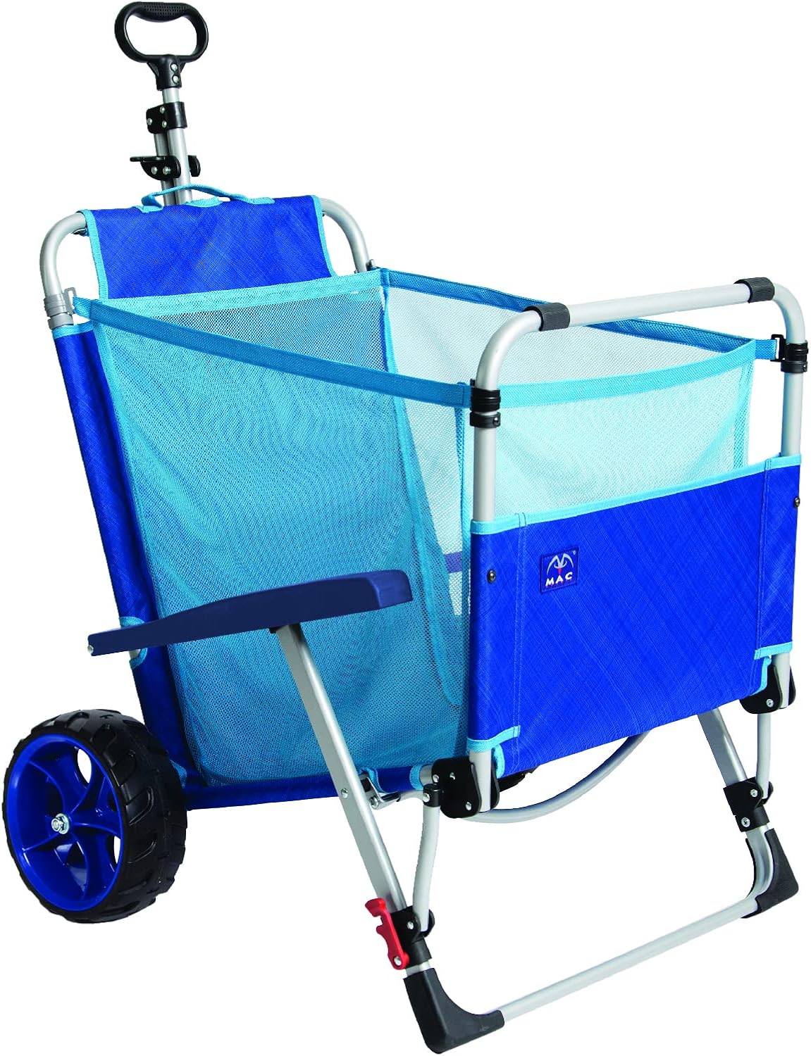 Mac Sports Foldable Beach Lounge Chair with Integrated Wagon Cart - Heavy Wheels for Easy Transport
