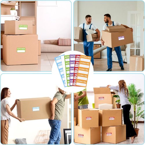 Home Moving Labels - 300 Count Color-Coded Packing Stickers | 3.5"x2" Writable Areas, Includes Fragile & Blank