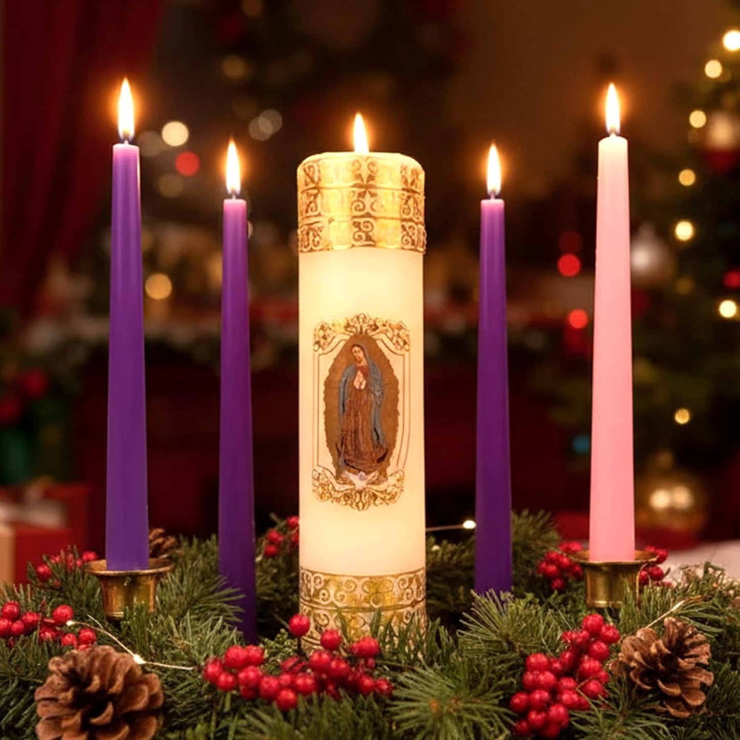 Regine Switzerland Advent Candle Holders - 4-Piece Nativity Wreath Centerpiece Decor