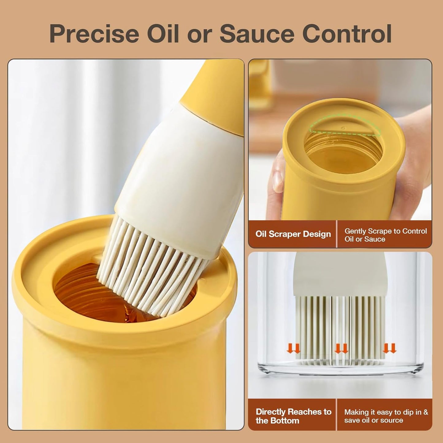 YARRAMATE Oil Dispenser with Brush - 300ml Glass Bottle for Kitchen | Heat Resistant Silicone Basting Brush - Orange