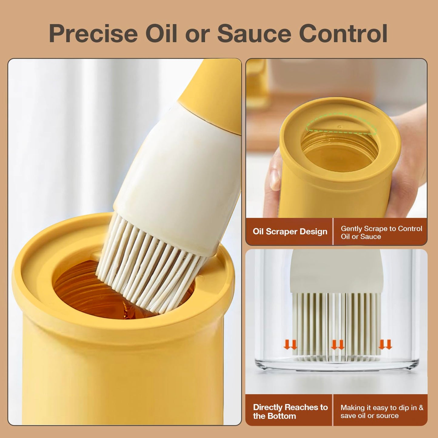 YARRAMATE 300ml /10oz Oil Dispenser with Brush - Glass Oil Bottle for Kitchen with Silicone Heat Resistant Basting Brush - Cooking Brush for Vinegar Sauce BBQ Grill Frying -Orange