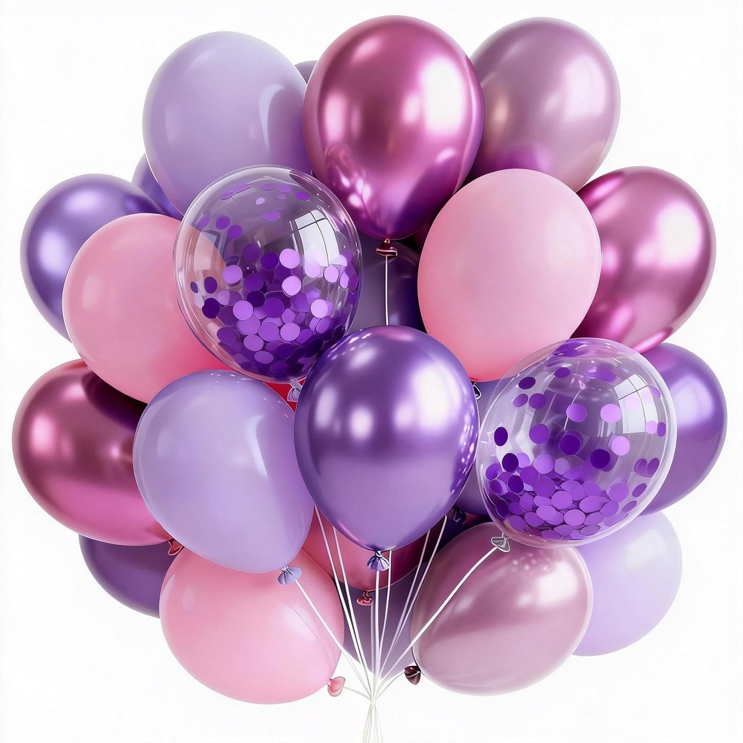 PartyWoo Pink and Purple Balloons 66pcs 12 Inch Baby Pastel Light Metallic Pink Light Purple Lavender Lilac Confetti Balloons for Baby Shower Princess Butterfly Birthday Party Decorations
