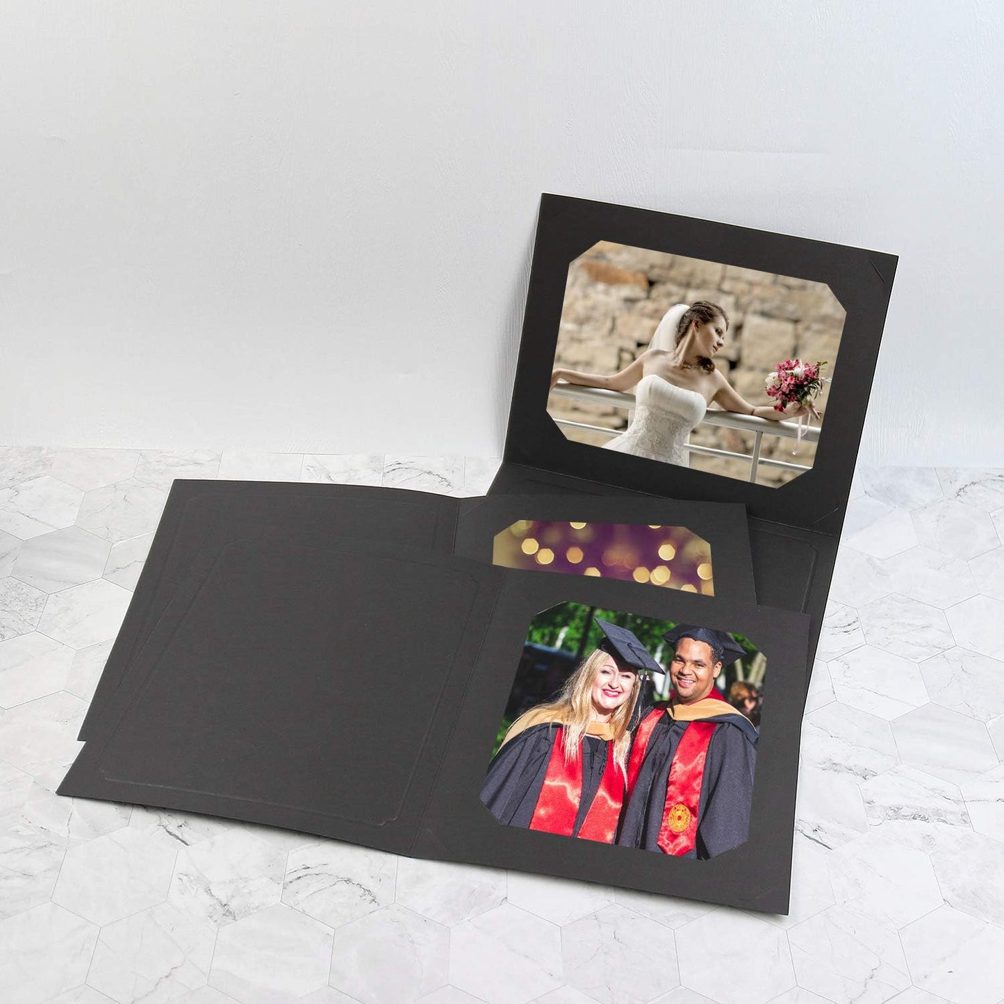 Golden State Art, Pack of 100, 6x8 or 8x10 Photo Folders, Cardboard Picture Frame, Paper Frame Cards, Greetings/Invitation Special Events: Graduation, Christmas, Wedding(Ivory)