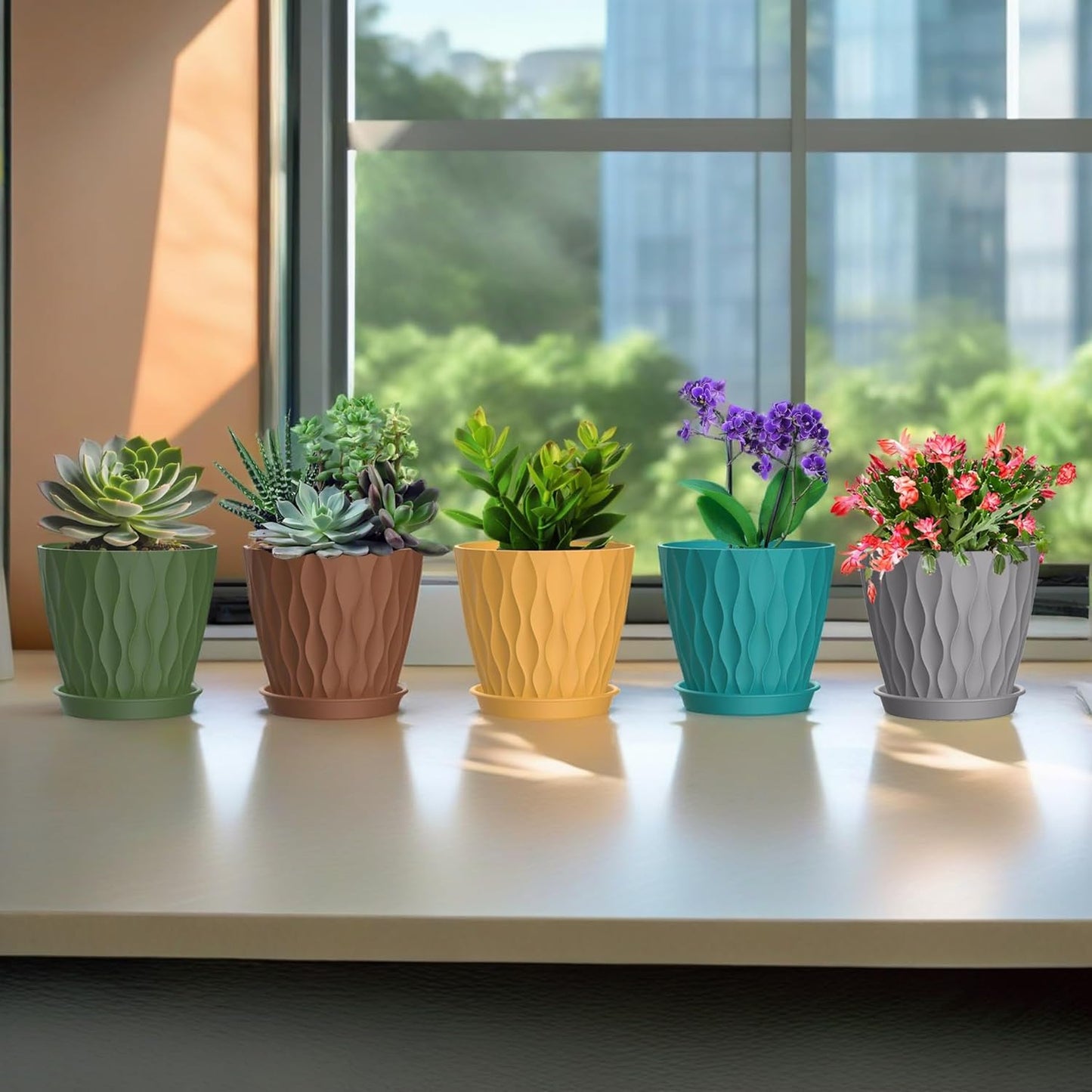 Skiennix 6-Inch Plant Pots - Colorful Indoor Planters with Drainage Holes & Trays | Perfect for Succulents & Herbs