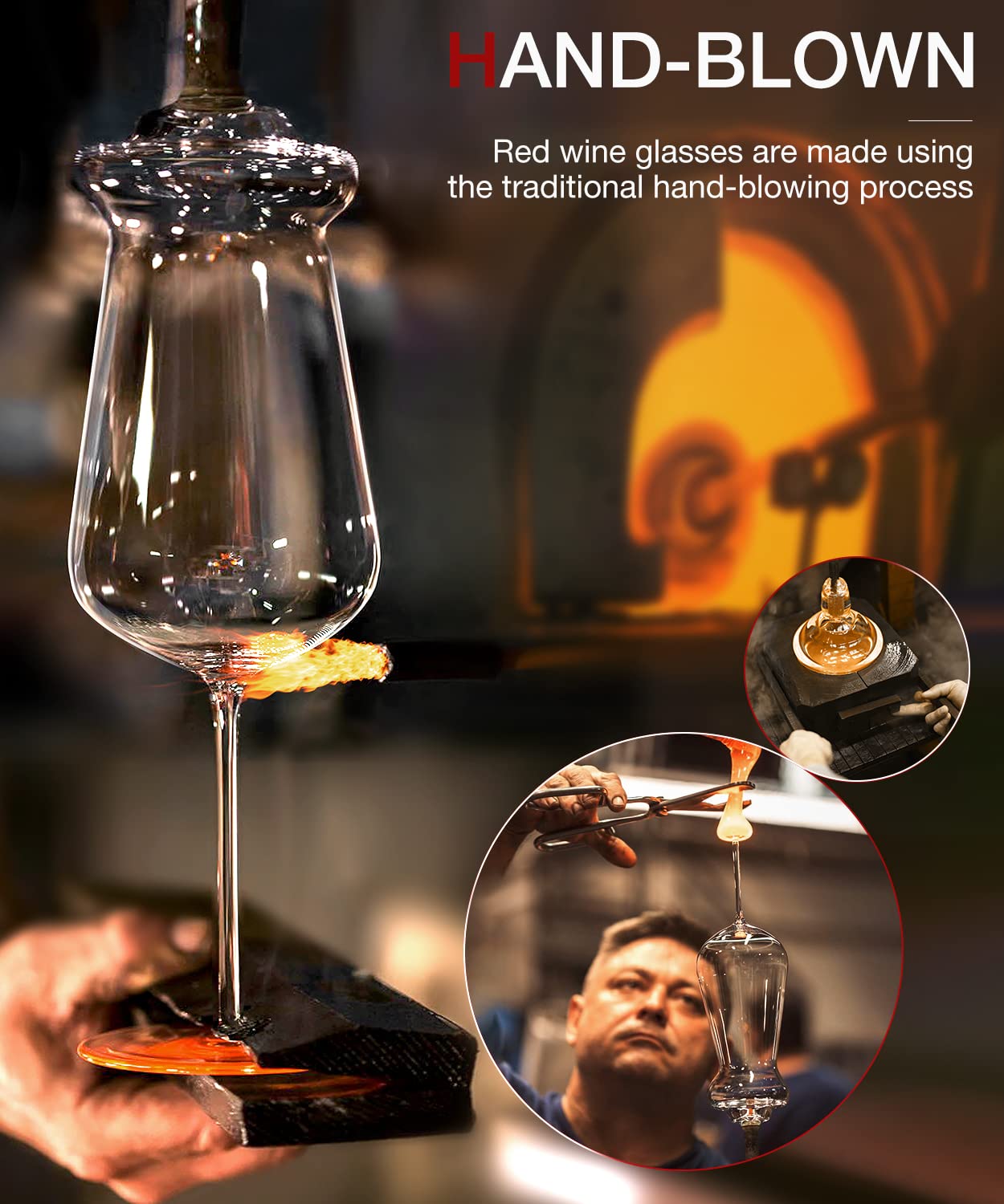LUNA & MANTHA Red Wine Glasses Set of 6, 15 oz Exquisite Hand Blown Crystal Wine Glasses
